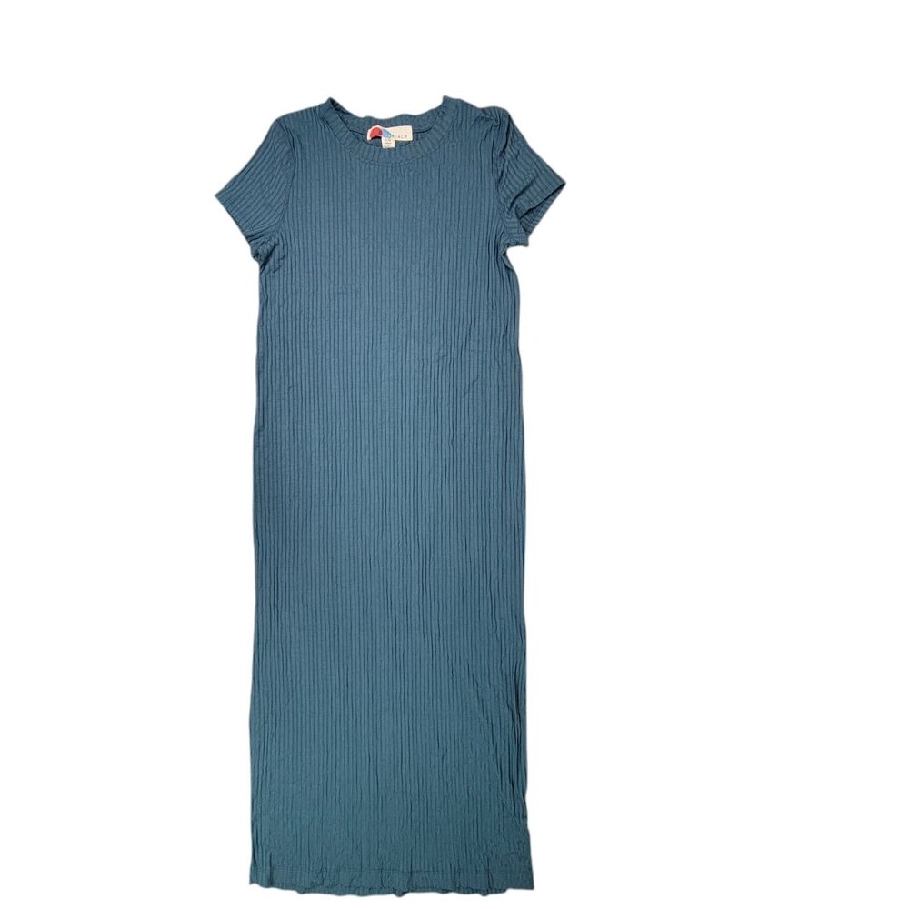 Free People The Simone Jenner Short Sleeved Ribbed Sweater Blue Dress Large